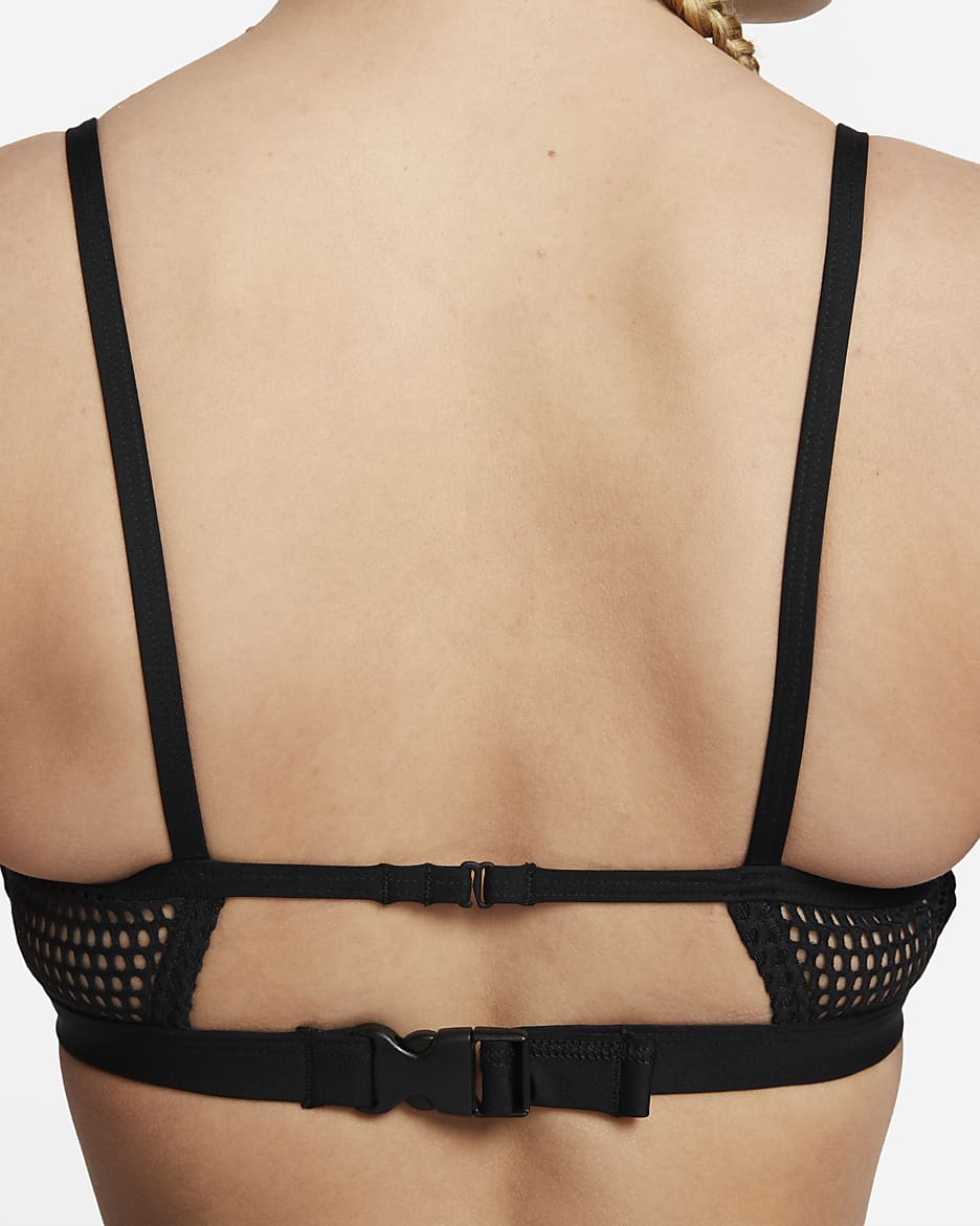 Prenda superior de traje de baño tipo bikini con cuello en V para mujer Nike - Negro