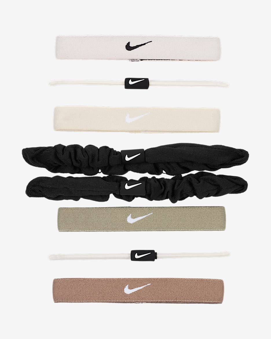 Nike Flex Classic Gomas para el pelo variadas (Paquete de 8) - Rosa suave claro/Blanco/Negro