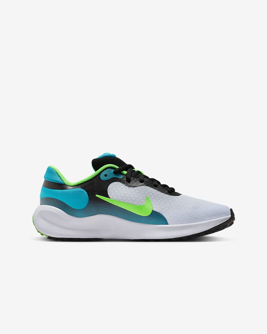 Löparsko Nike Revolution 7 för ungdom - Svart/Football Grey/Aquamarine/Green Strike