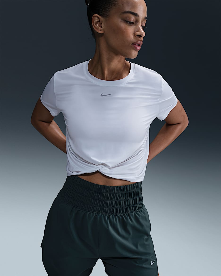 Playera de manga corta Dri-FIT para mujer Nike One Classic Twist - Blanco/Negro