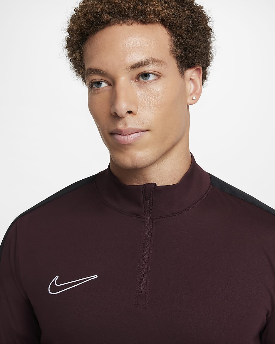 Męska koszulka piłkarska z zamkiem 1/2 Dri-FIT Nike Academy - Burgundy Crush/Czerń/Biel