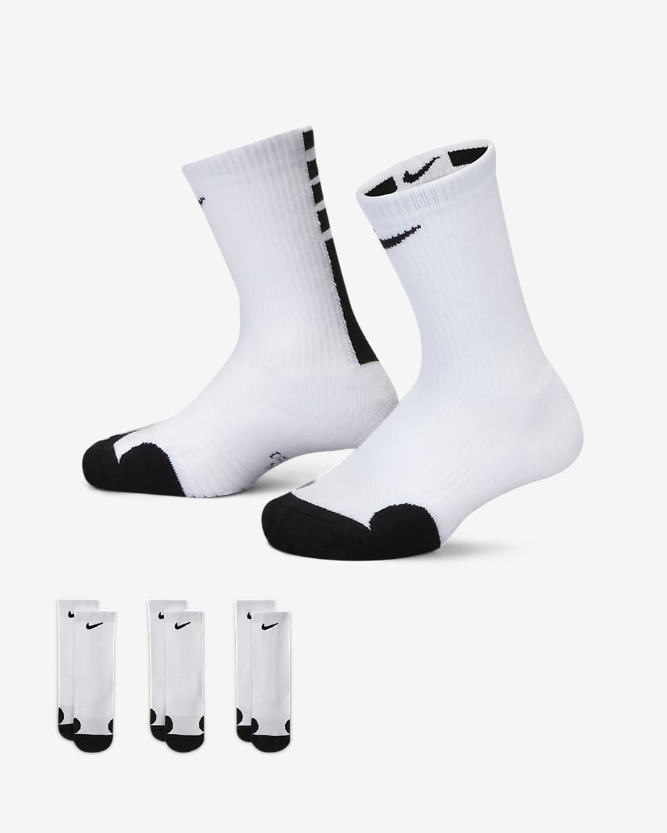 Nike Dri-FIT Elite Little Kids' Crew Socks (3 Pairs) - White