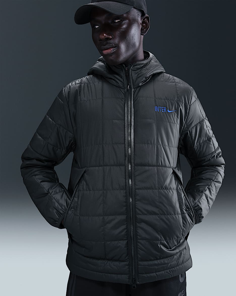 Giacca Nike Football con cappuccio e imbottitura sintetica Inter – Uomo - Antracite/Lyon Blue