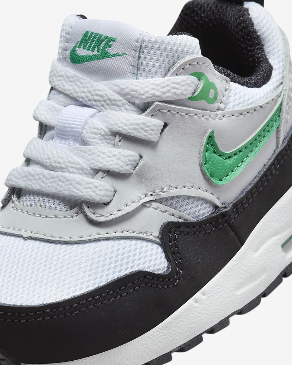 Air Max 1 EasyOn sko til sped-/småbarn - Hvit/Pure Platinum/Svart/Stadium Green