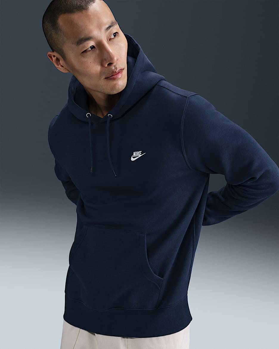 Nike Club Men's Pullover Fleece Hoodie - Obsidian/Obsidian/White