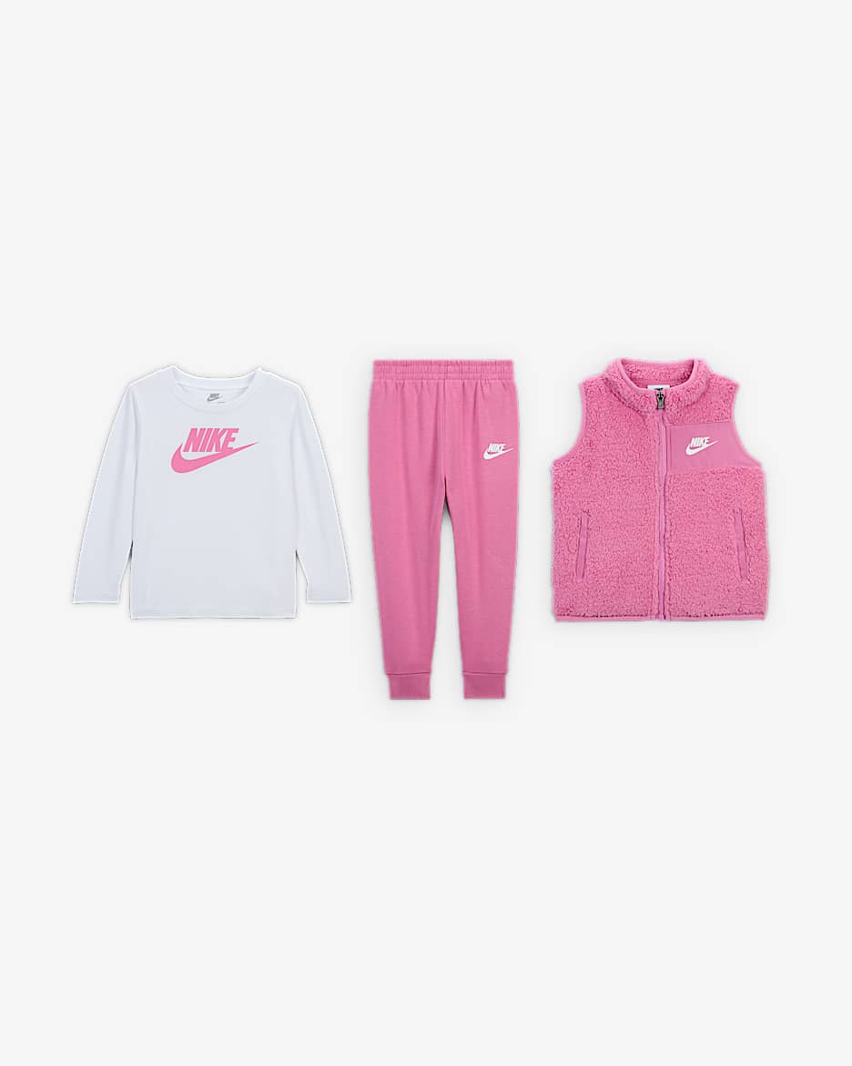 Nike Club Baby Long Sleeve T-Shirt, Vest, and Pants Set - Magic Flamingo