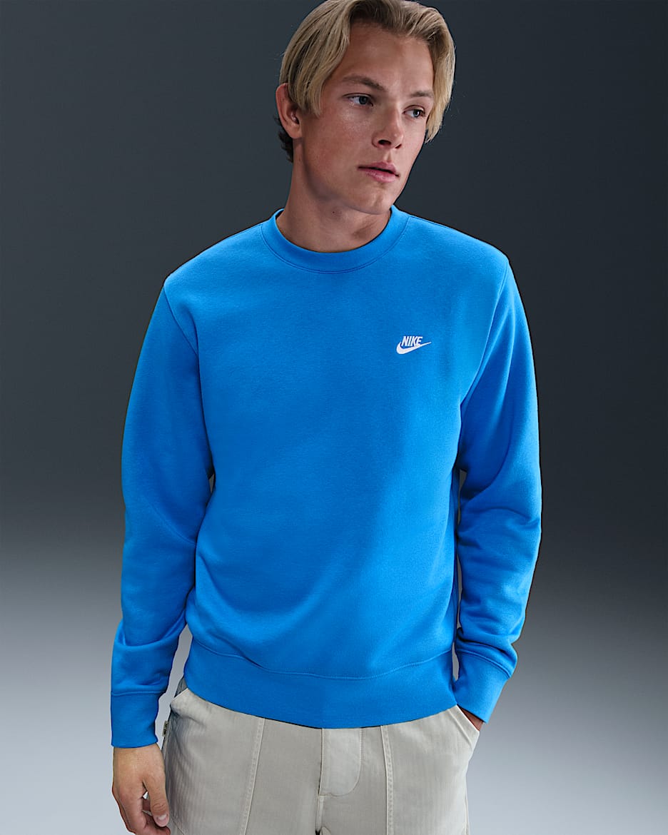 Sudadera de cuello redondo de tejido Fleece para hombre Nike Club - Azul foto claro/Blanco