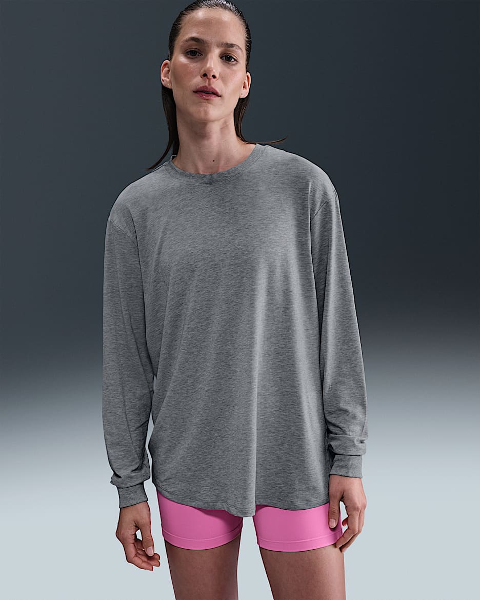 Nike One Relaxed Women's Dri-FIT Long-Sleeve Top - Smoke Grey/Heather/Black