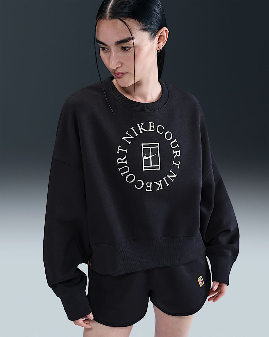 NikeCourt Heritage Phoenix Fleece Women's Over-Oversized Crew-Neck Sweatshirt - Black/Anthracite