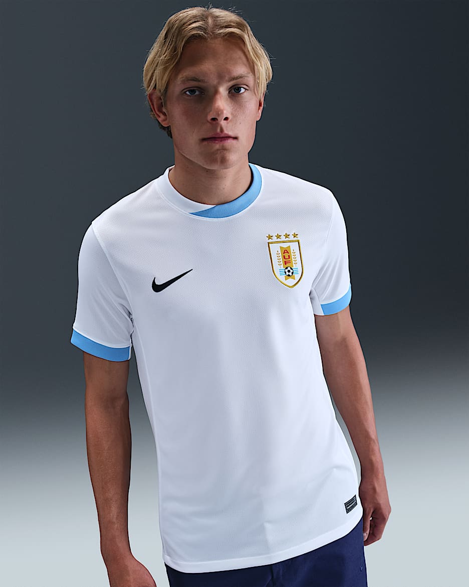 เสื้อแข่งฟุตบอล Replica ผู้ชาย Nike Dri-FIT Uruguay 2024/25 Stadium Away (Men's Team) - ขาว/University Blue/ดำ