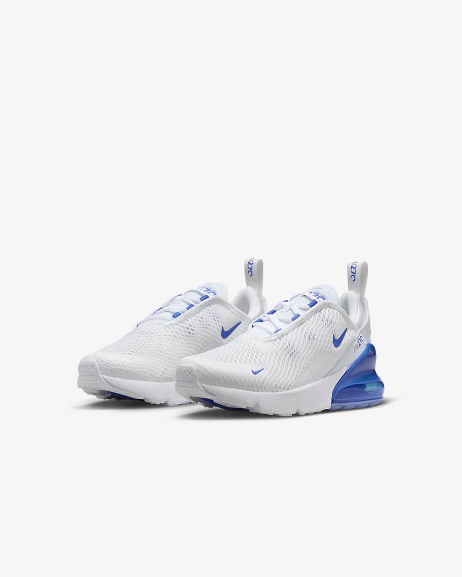 Tenis para niños de preescolar Nike Air Max 270 - Blanco/Gris lobo/Blanco/Royal juego