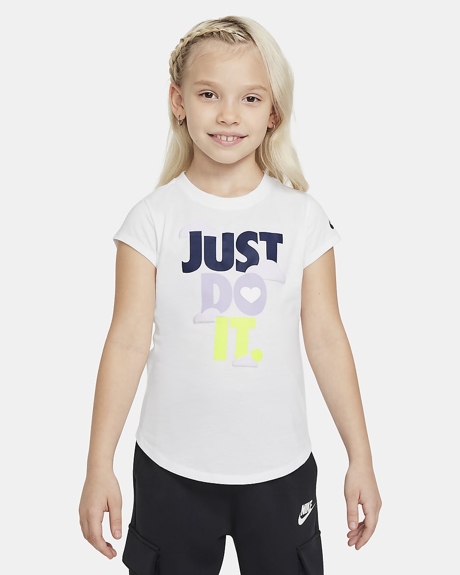 Playera estampada para niño talla pequeña Nike Sweet Swoosh "Just Do It" - Blanco