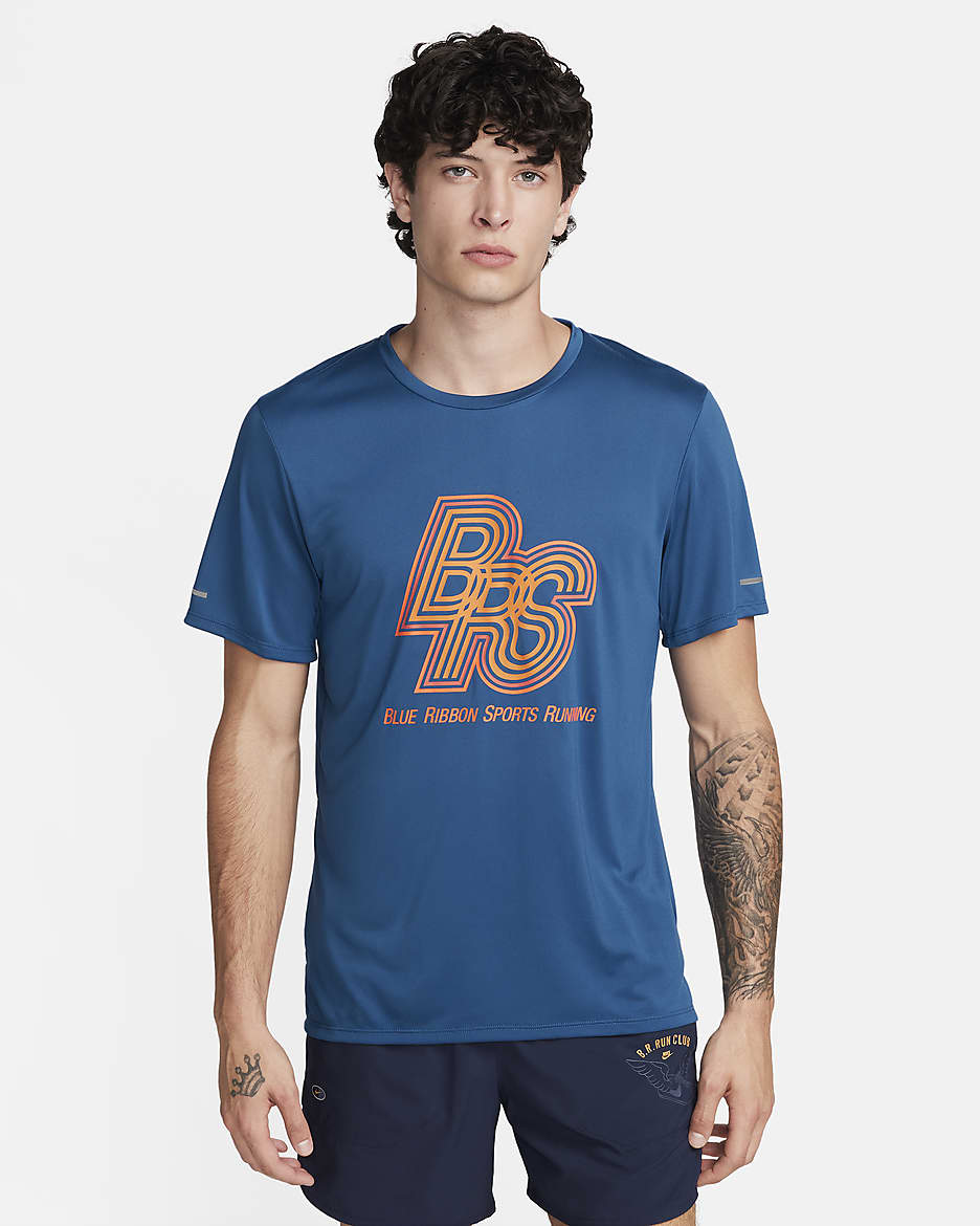 Maglia da running Dri-FIT a manica corta Nike Running Energy Rise 365 – Uomo - Court Blue/Safety Orange/Safety Orange