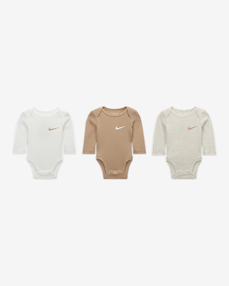 Bodys de manga larga paquete de 3 para bebé (0 a 9 meses) Nike Essentials - Marfil pálido