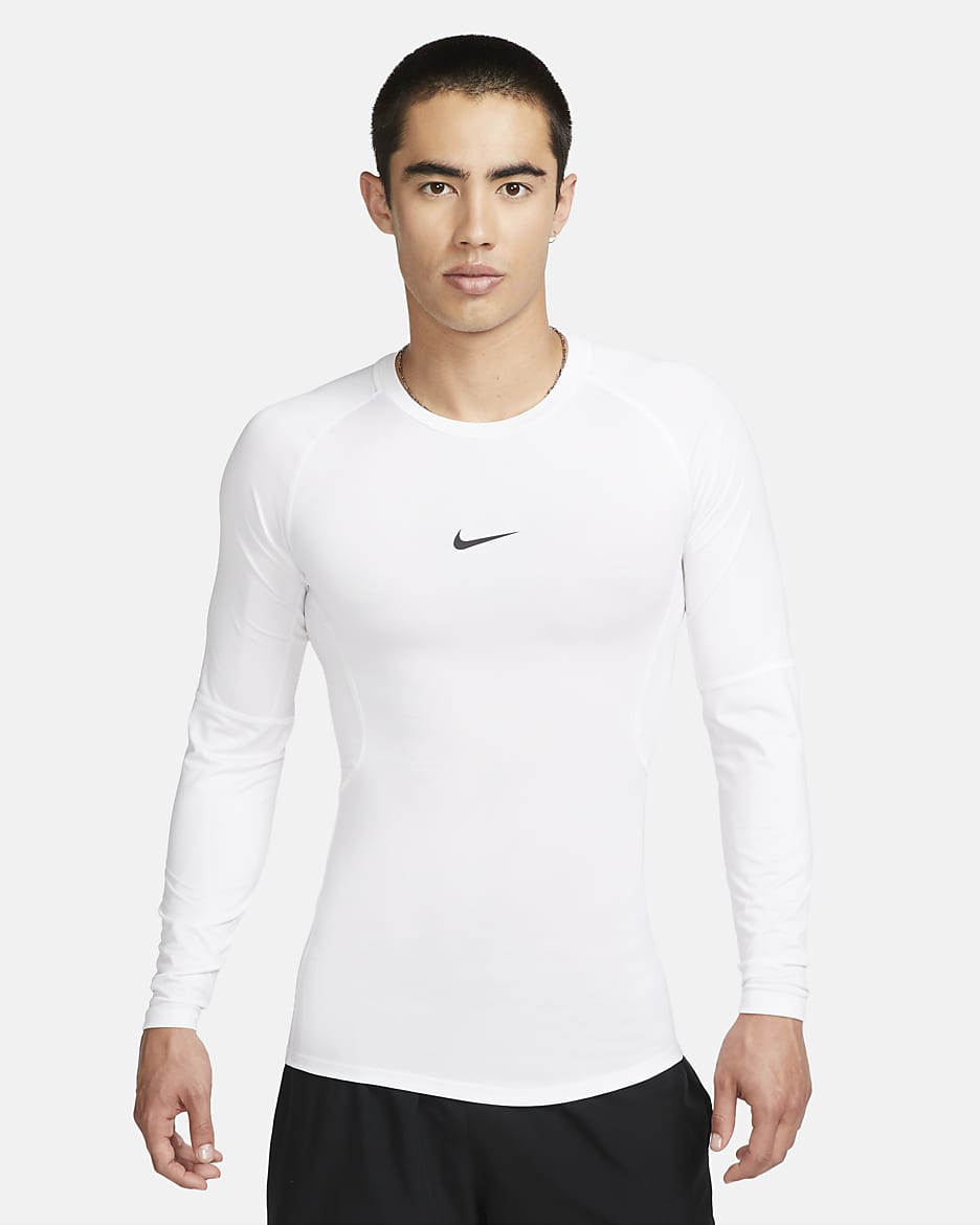 เสื้อฟิตเนสแขนยาวทรงรัดรูปผู้ชาย Dri-FIT Nike Pro - ขาว/ดำ