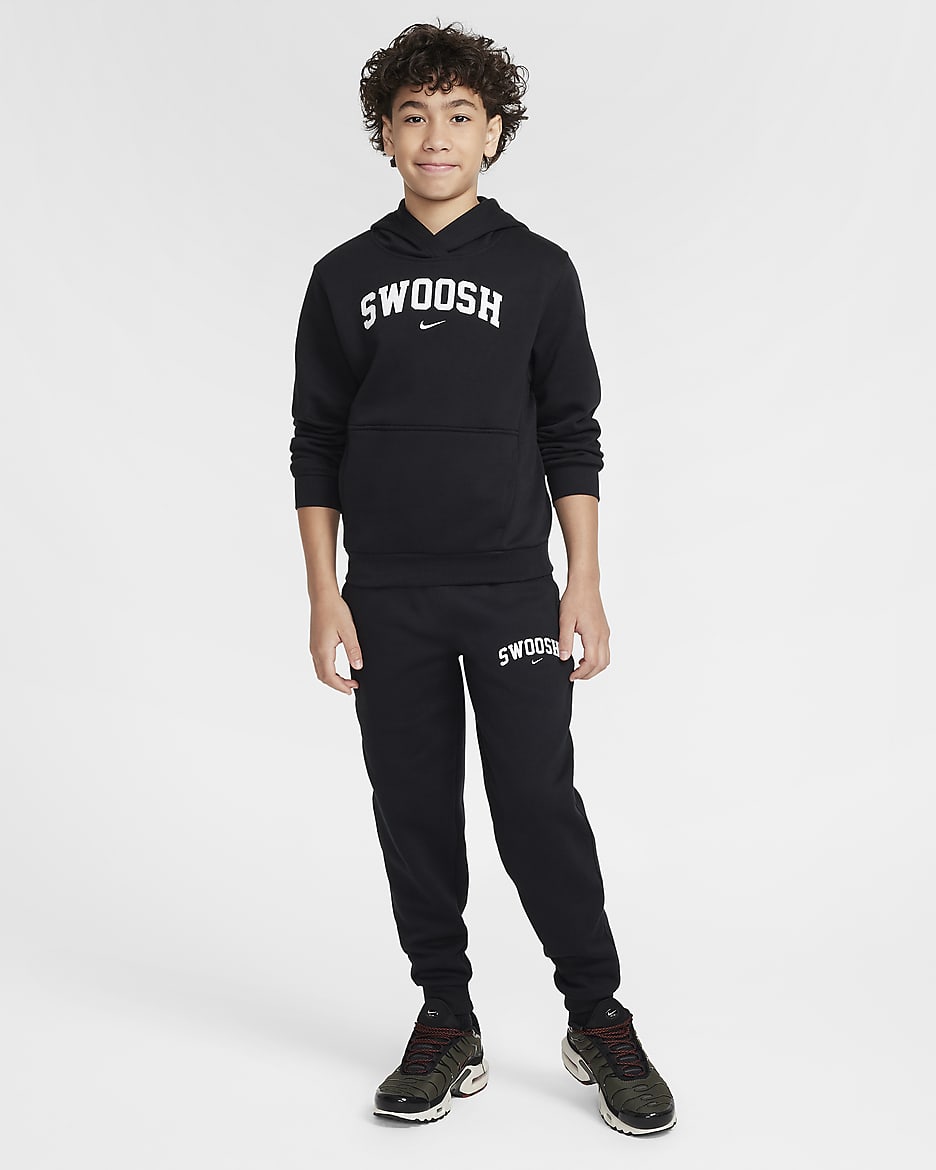 Sudadera con gorro para niños talla grande Nike Sportswear Club Fleece - Negro/Blanco