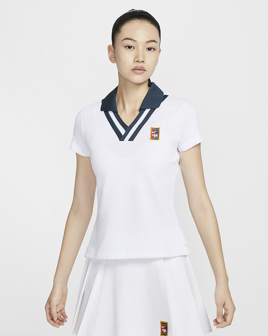 เสื้อโปโลแขนสั้นผู้หญิง Nike Women by YOON - ขาว/Armory Navy