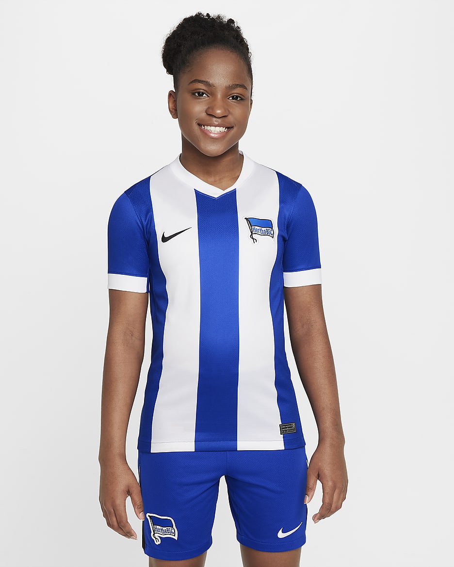 Hertha BSC 2024/25 Stadium Home Nike Replica Fußballtrikot mit Dri-FIT-Technologie für ältere Kinder - Old Royal/Weiß/Schwarz