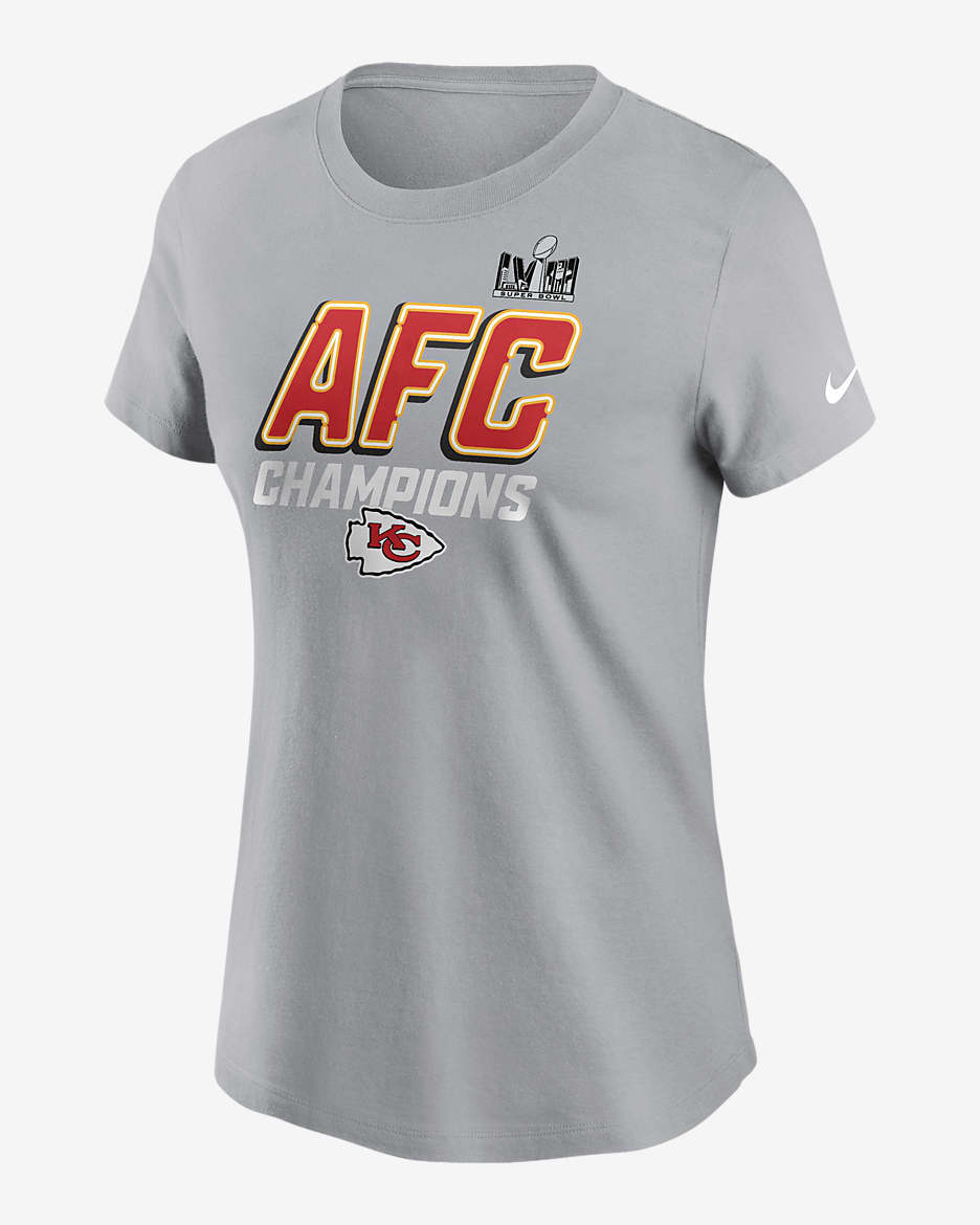 Playera Nike de la NFL para mujer Kansas City Chiefs 2023 AFC Champions Iconic - Gris