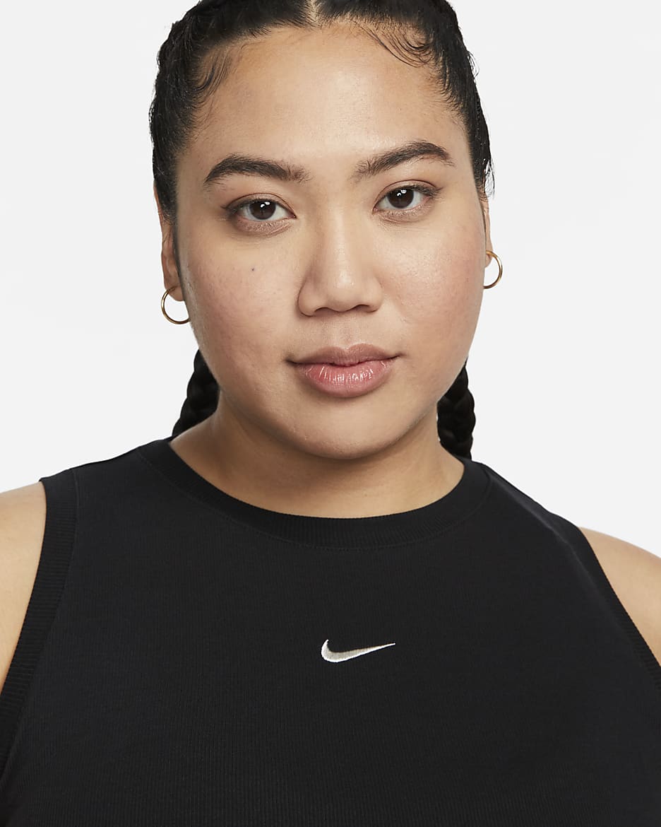 Nike Sportswear Chill Knit Women's Tight Cropped Mini-Rib Tank Top (Plus Size) - Black/Sail