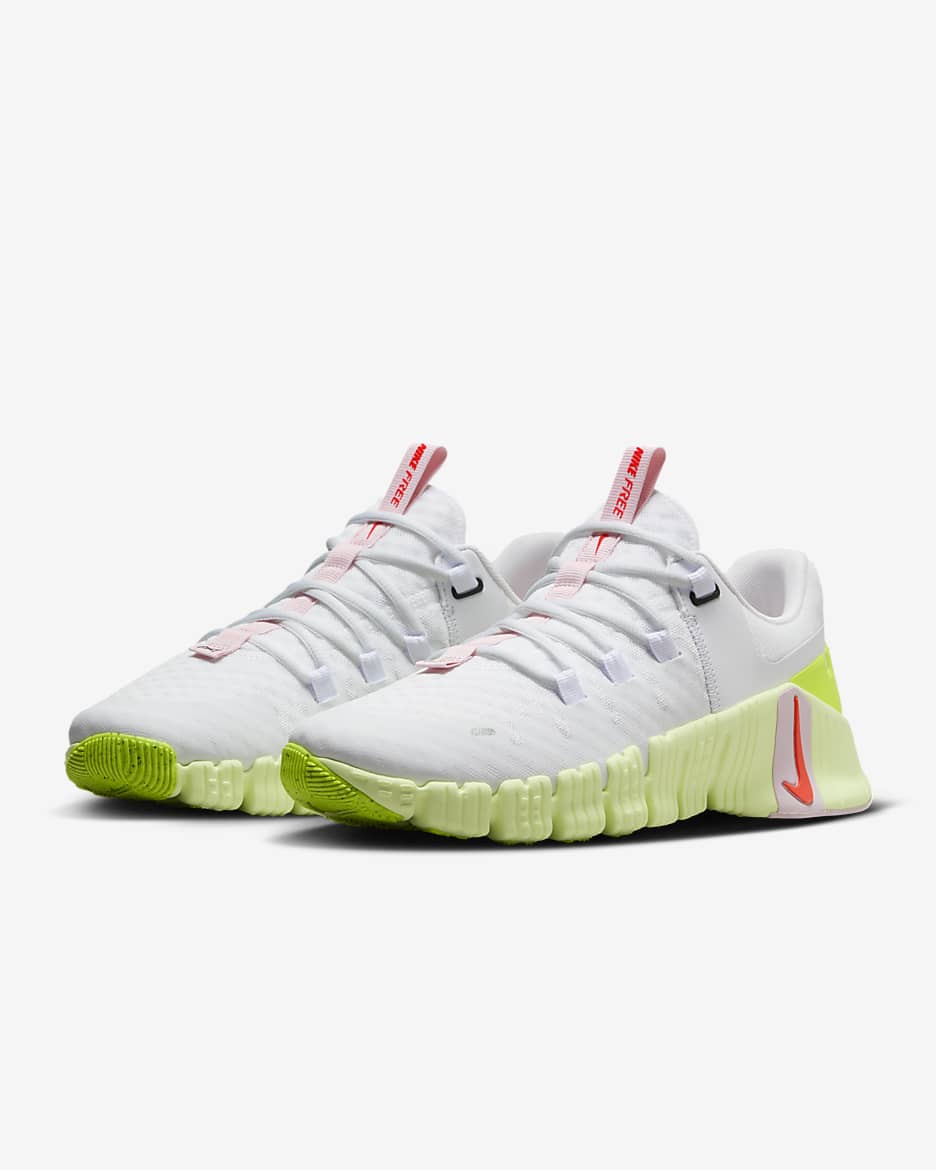 Nike Free Metcon 5 Women's Workout Shoes - White/Barely Volt/Pink Foam/Bright Crimson