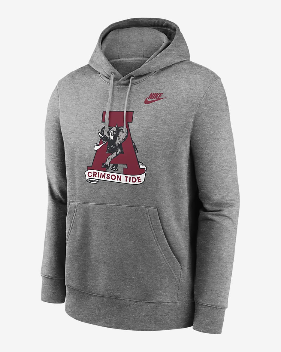 Alabama Crimson Tide Legacy Club Primary Logo Men's Nike College Pullover Hoodie - Dark Grey Heather