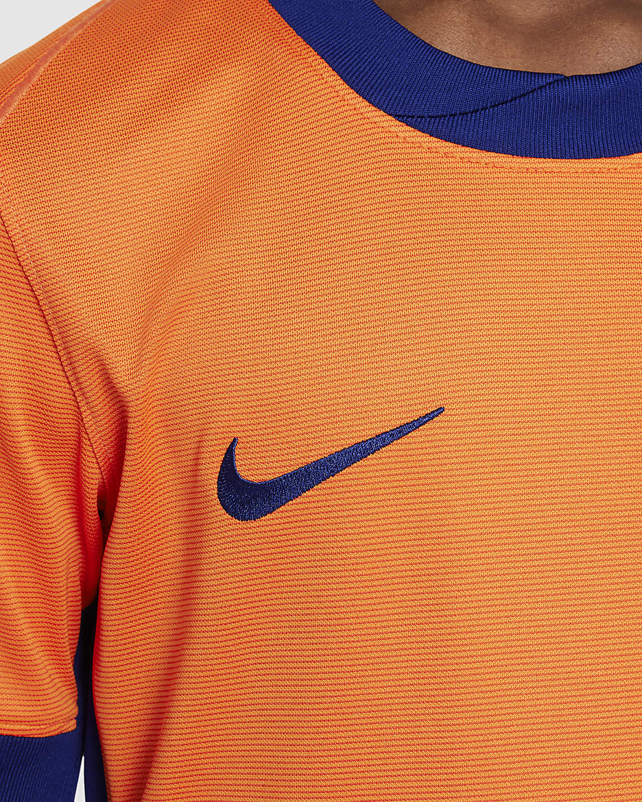 Maillot de foot replica Nike Dri-FIT Pays-Bas (Équipe féminine) 2024/25 Stadium Domicile pour ado - Safety Orange/Blue Void/Copa/Blue Void