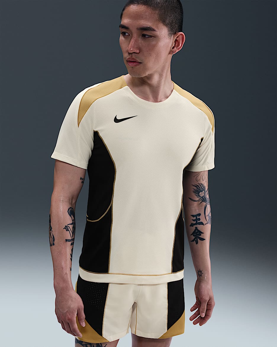Nike Strike+ Men's Dri-FIT Short-Sleeve Football Top - Pale Ivory/Black/Jersey Gold/Black