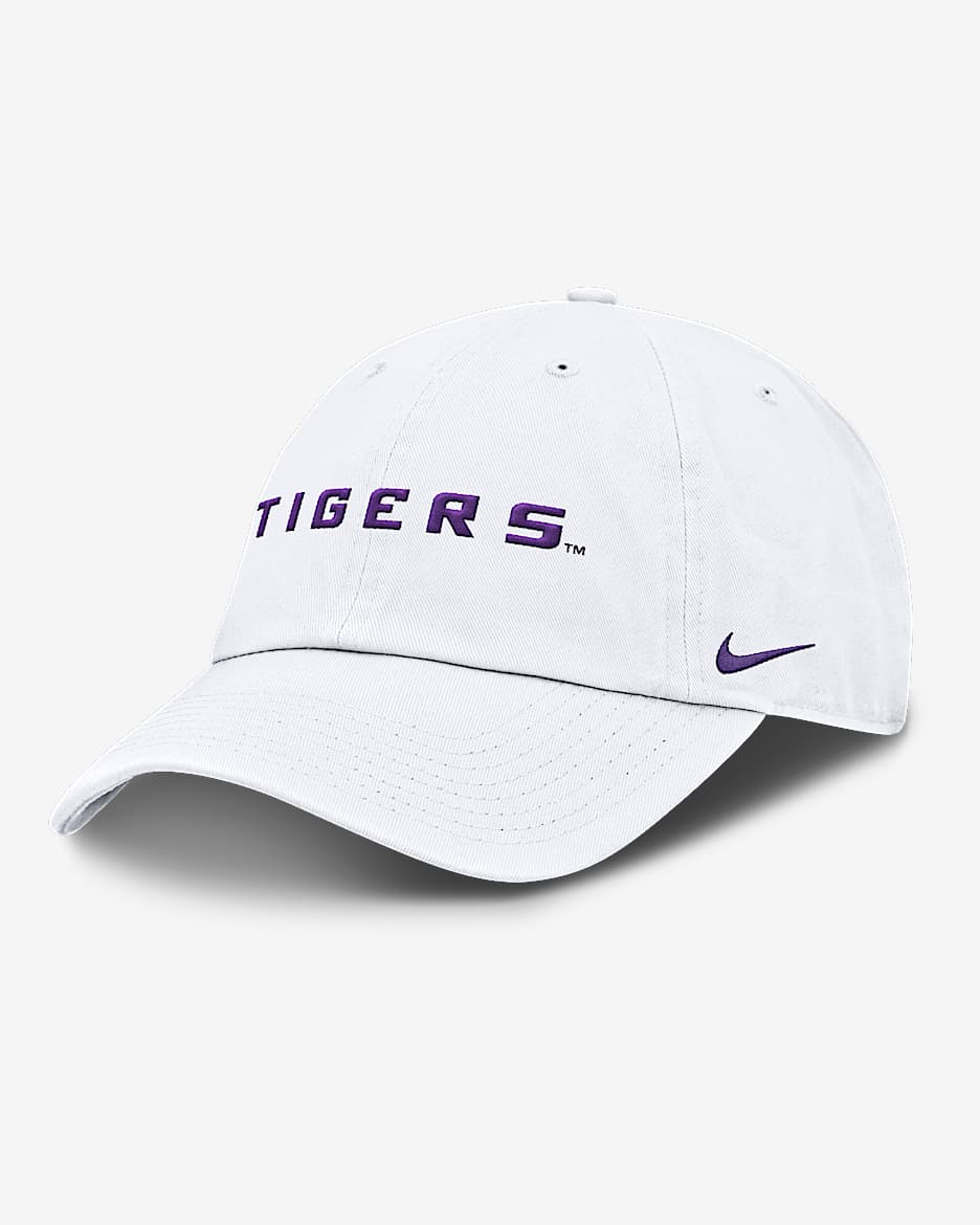 Gorra universitaria Nike ajustable para hombre LSU Tigers Core Club Mascot Wordmark - Blanco
