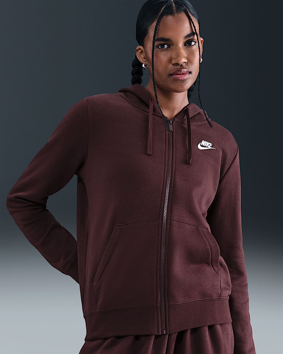 Nike Sportswear Club Fleece Women's Full-Zip Hoodie - Burgundy Crush/White