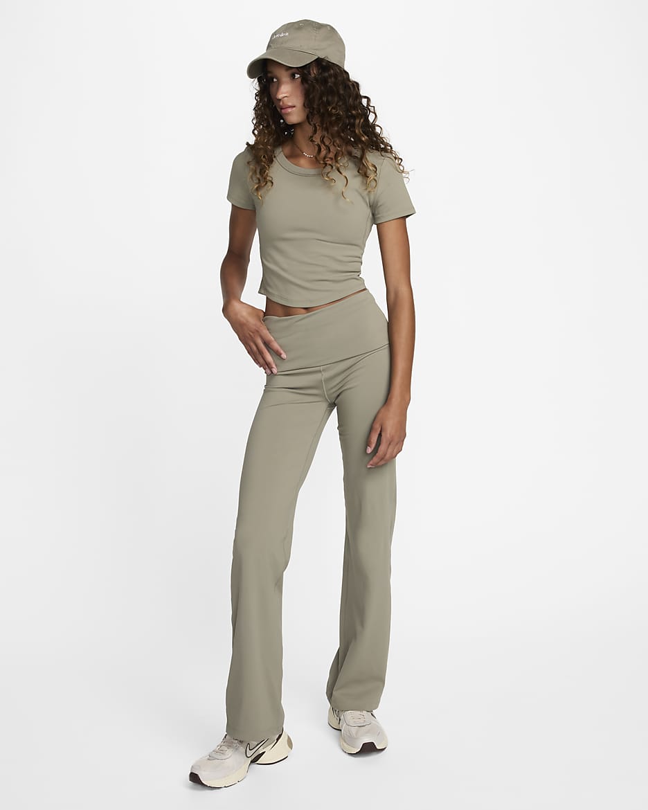 Nike One Women's Dri-FIT High-Waisted Fold-Over Trousers - Light Army/Black