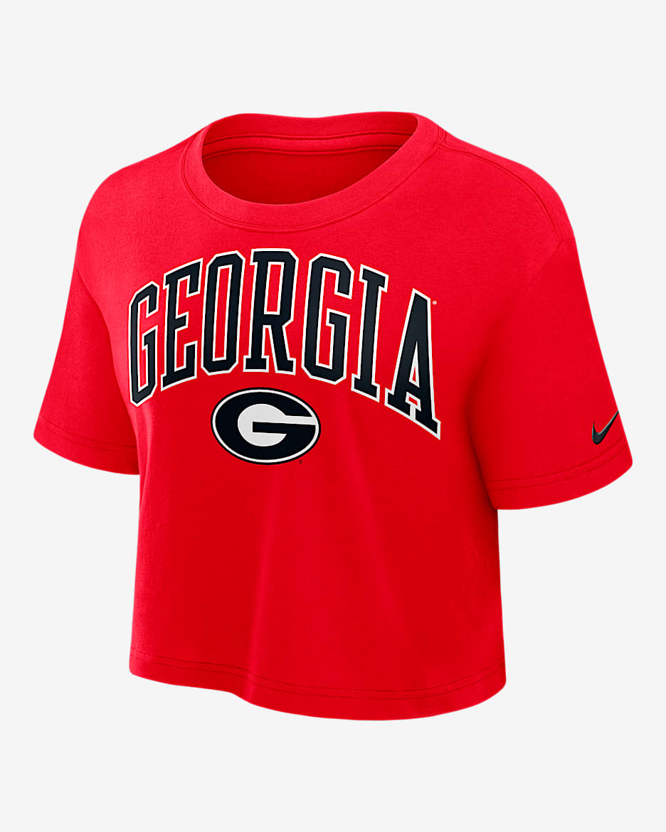 Playera universitaria Nike Dri-FIT cropped para mujer Georgia Athletic Prep Arch - Rojo