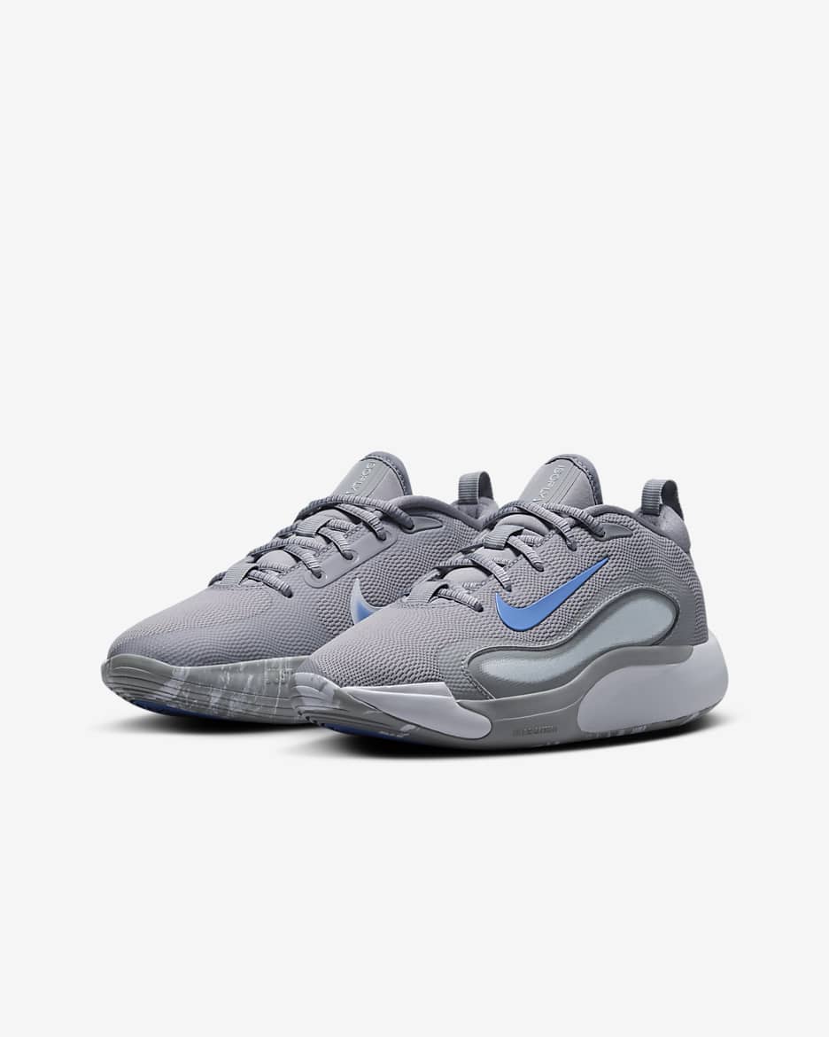 Tenis de básquetbol para niños grandes Nike IsoFly - Gris cemento/Gris humo claro/Platino puro/Royal pulso