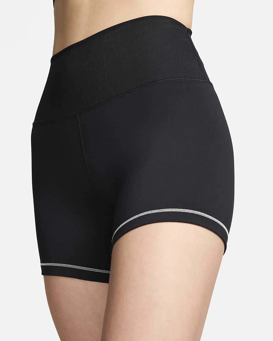 Cykelshorts Nike One Rib med hög midja 12,5 cm för kvinnor - Svart/Cool Grey