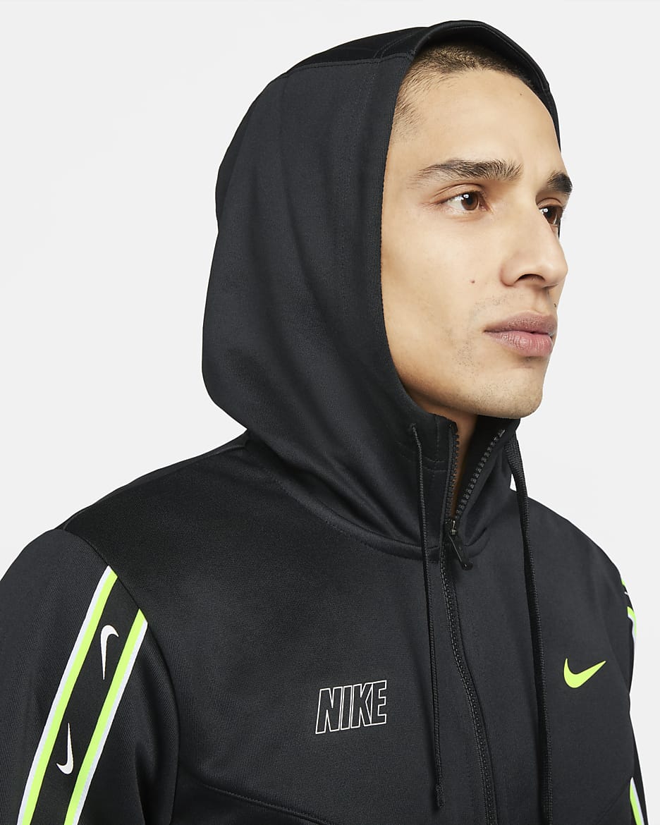 Huvtröja med hellång dragkedja Nike Sportswear Repeat för män - Svart/Svart/Volt