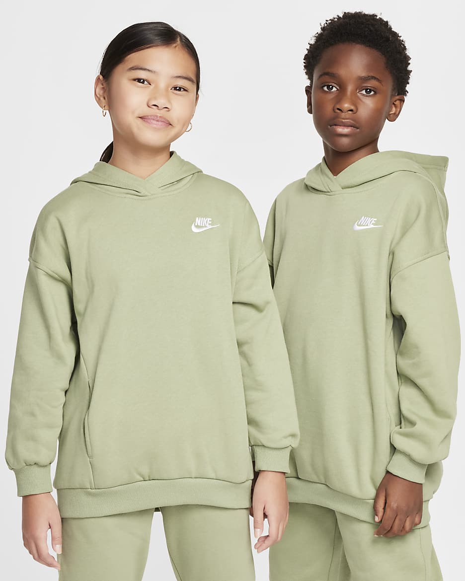 Nike Sportswear Club Fleece Big Kids' Oversized Pullover Hoodie - Oil Green/White