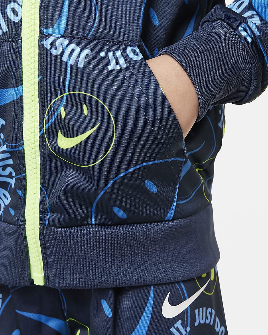 Conjunto de entrenamiento infantil Nike Smiley Swoosh Printed Tricot Set - Azul marino medianoche