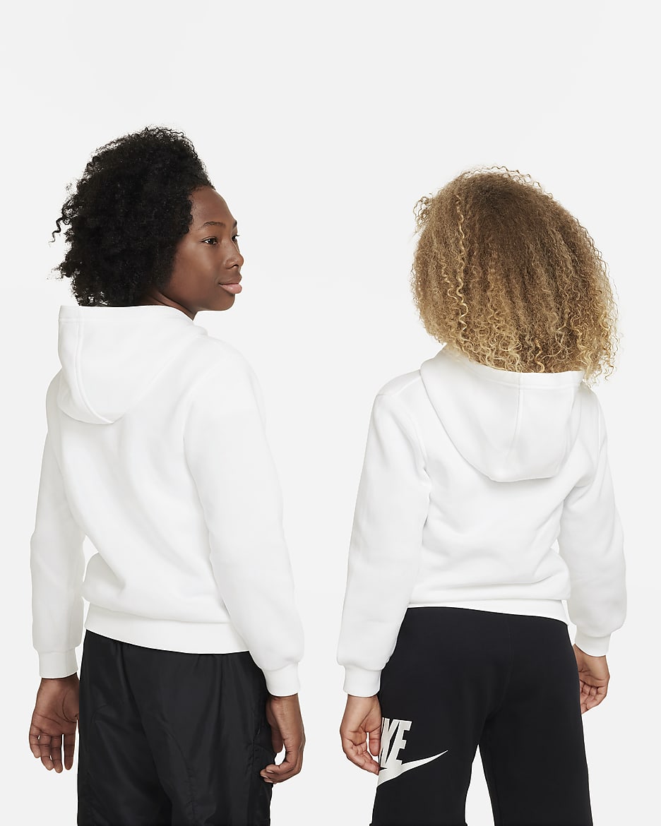 Nike Sportswear Club Fleece Older Kids' Pullover Hoodie - White/Black