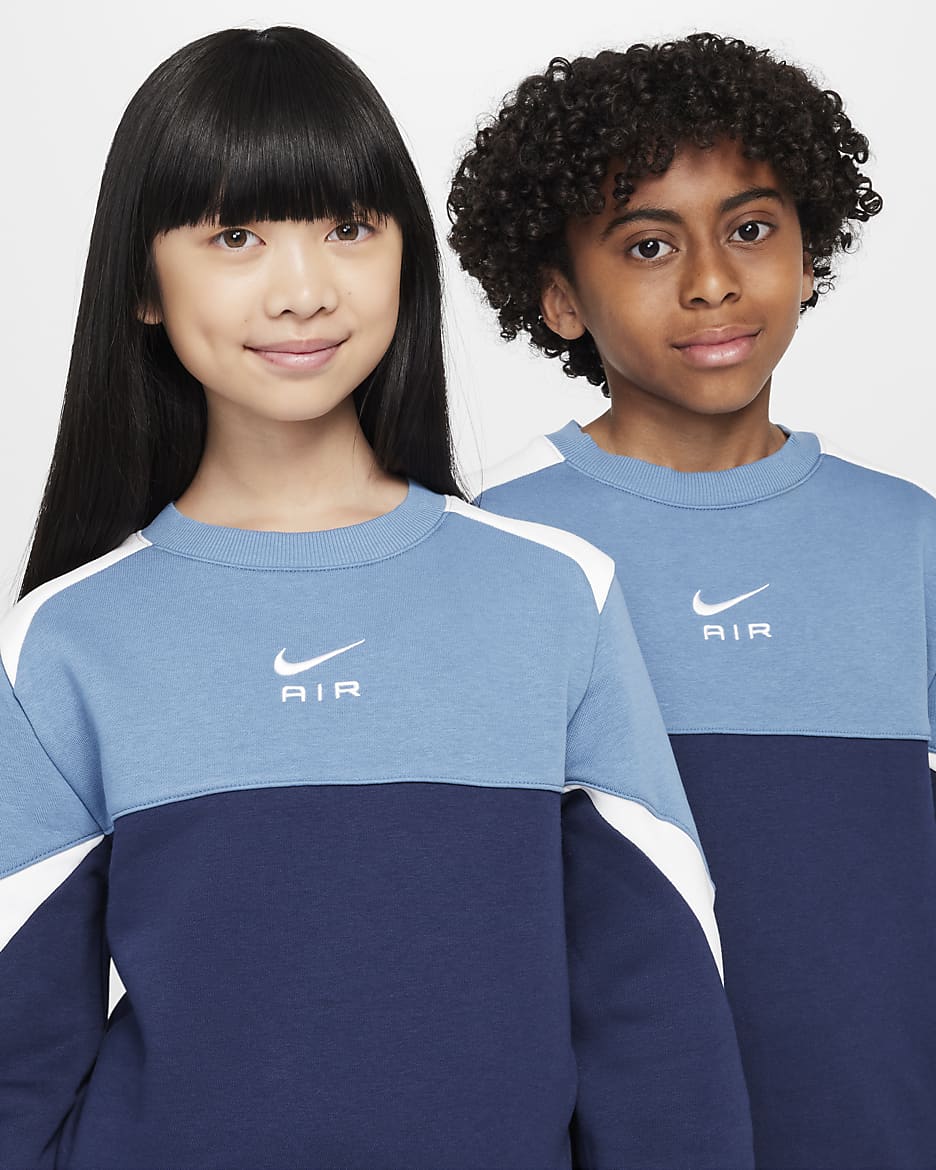 Nike Air sweatshirt med rund hals til store barn - Midnight Navy/Aegean Storm/Hvit/Hvit