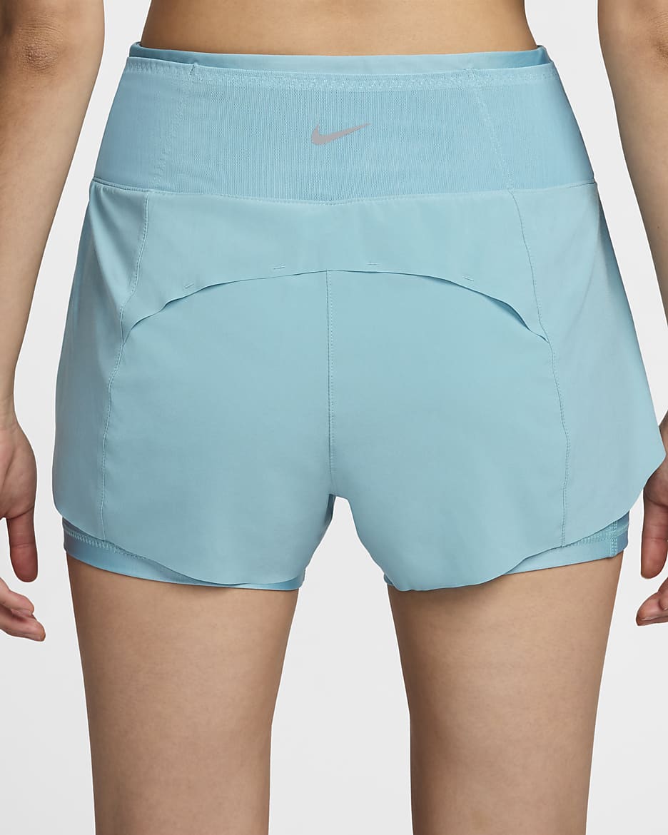 Nike Dri-FIT Swift 女款中腰 3" 二合一跑步口袋短褲 - Denim Turquoise