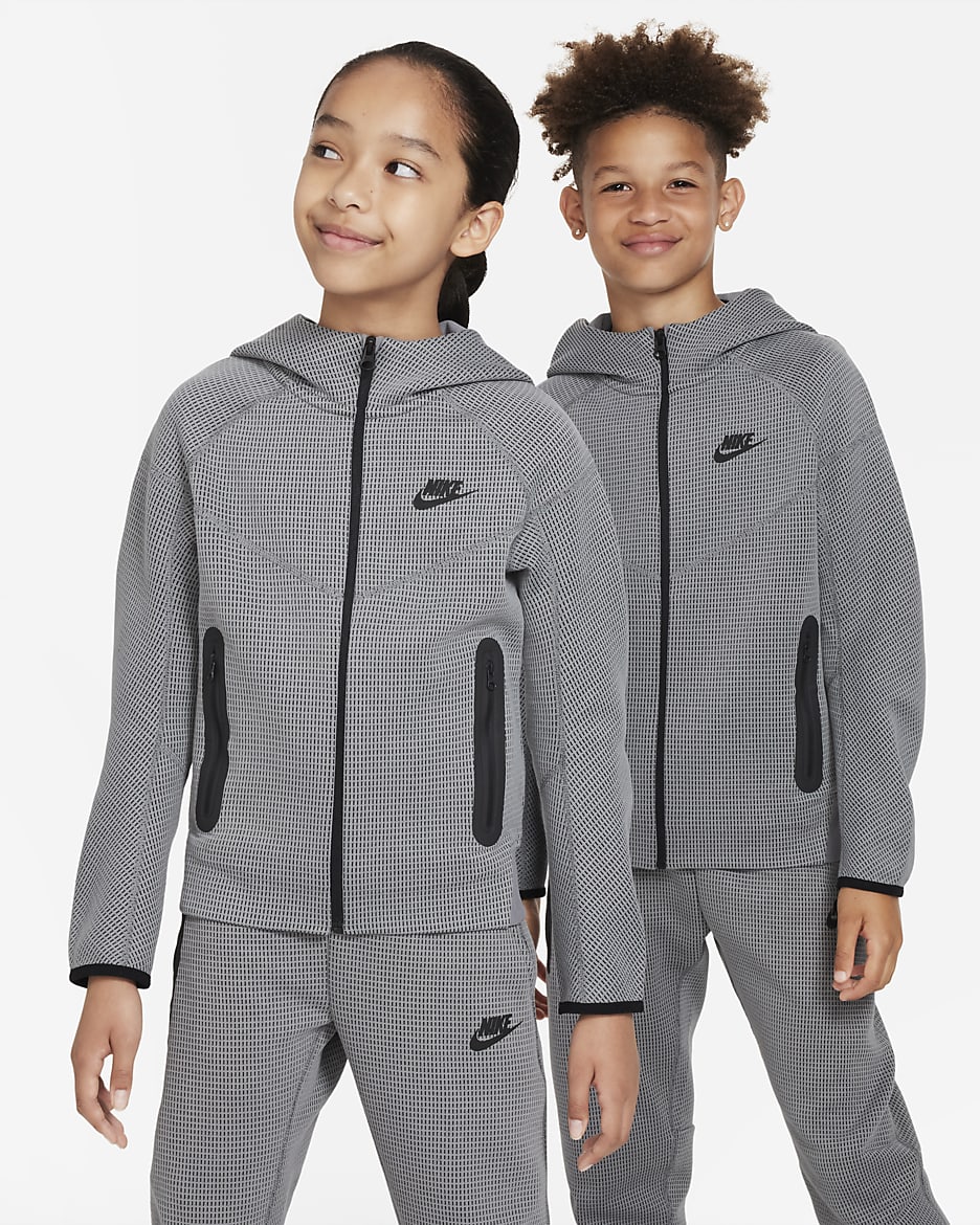 Sweat à capuche et zip d'hiver Nike Sportswear Tech Fleece pour ado (garçon) - Smoke Grey/Noir/Noir