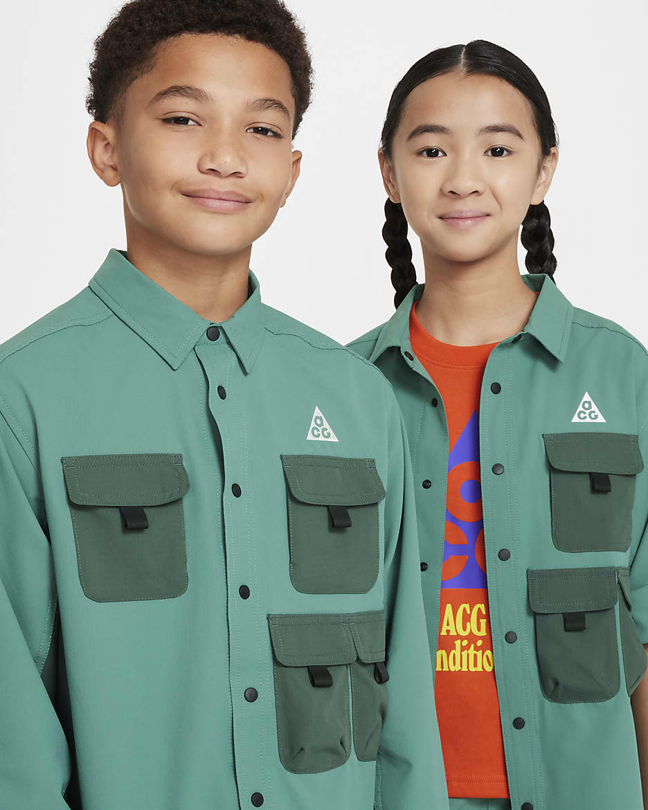 Nike ACG 'Devastation Trail' Older Kids' Dri-FIT UV Top - Bicoastal/Vintage Green/Black/Summit White