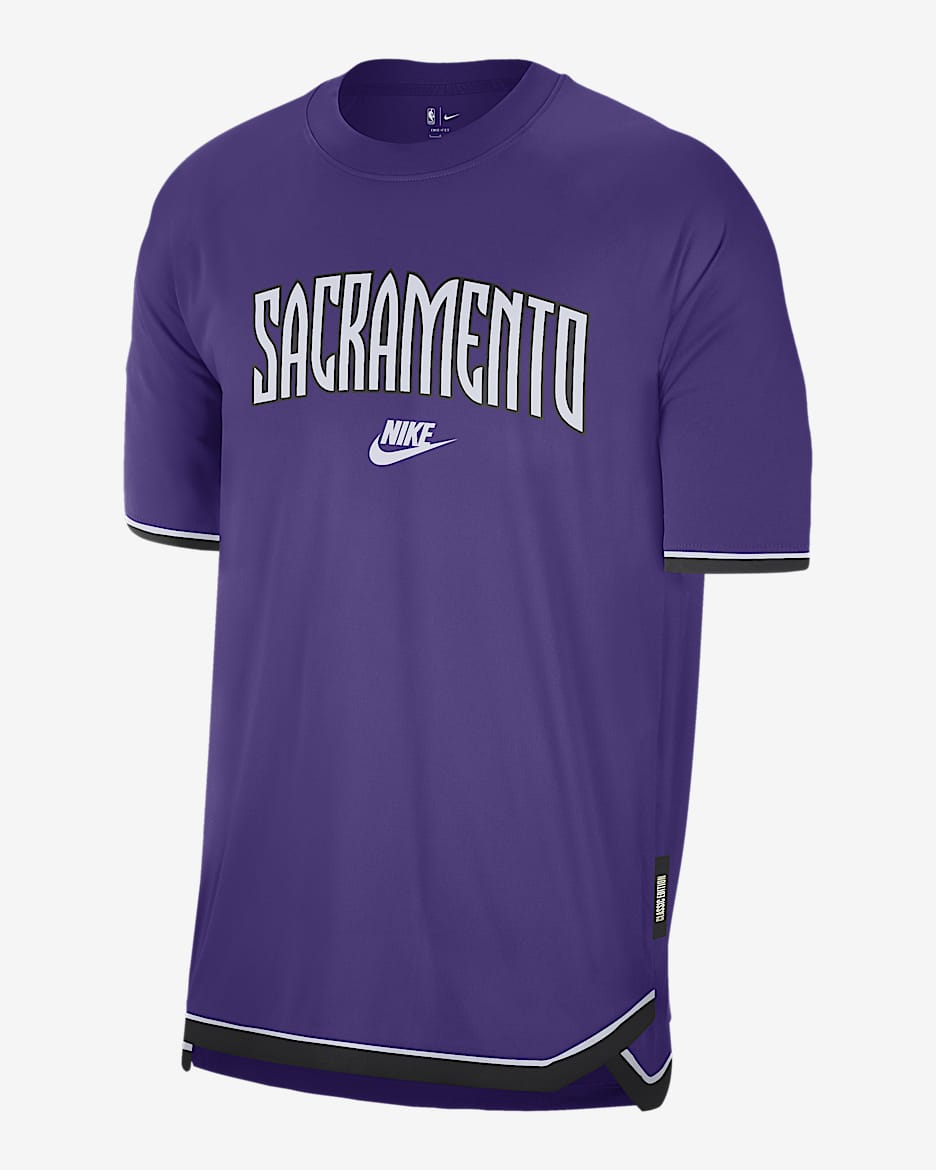 Playera de manga corta Nike Dri-FIT de la NBA para antes del partido para hombre Sacramento Kings Hardwood Classics - Morado campo