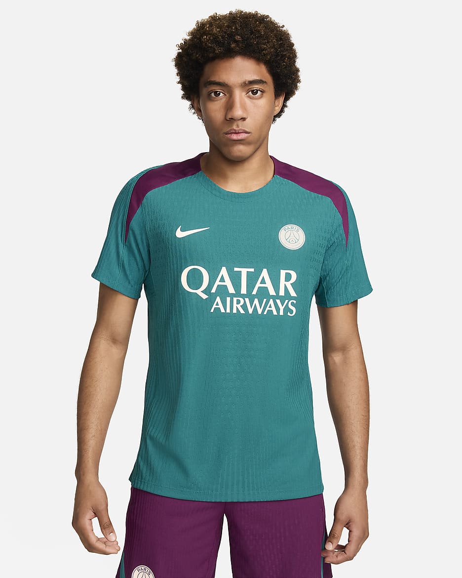 Haut de foot à manches courtes Nike Dri-FIT ADV Paris Saint-Germain Strike Elite pour homme - Geode Teal/Geode Teal/Bordeaux/Guava Ice