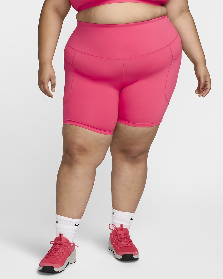 Nike One Women's High-Waisted 8" Biker Shorts with Pockets (Plus Size) - Aster Pink/Black