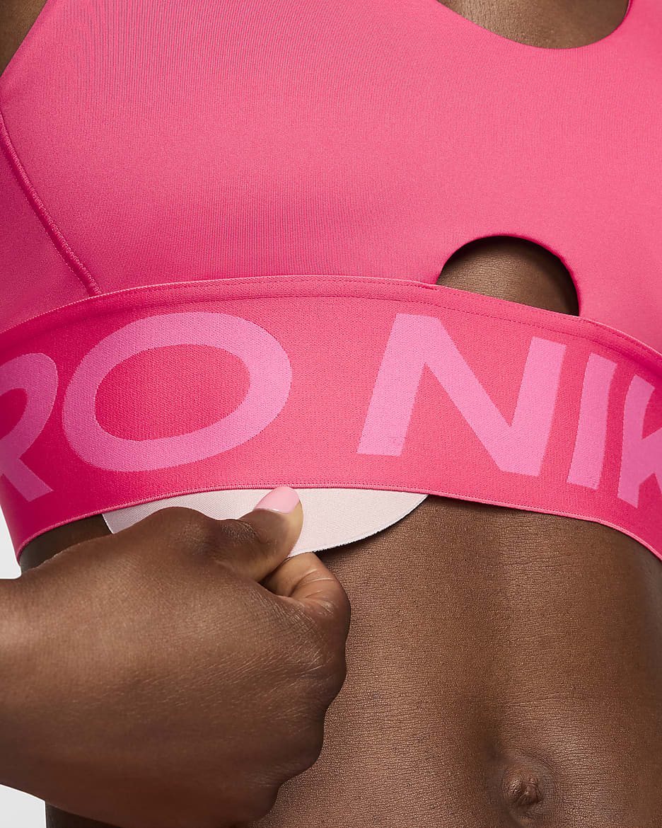 Bra deportivo de media sujeción con almohadillas para mujer Nike Pro Indy Plunge - Rosa margarita/Rosa paleta/Blanco