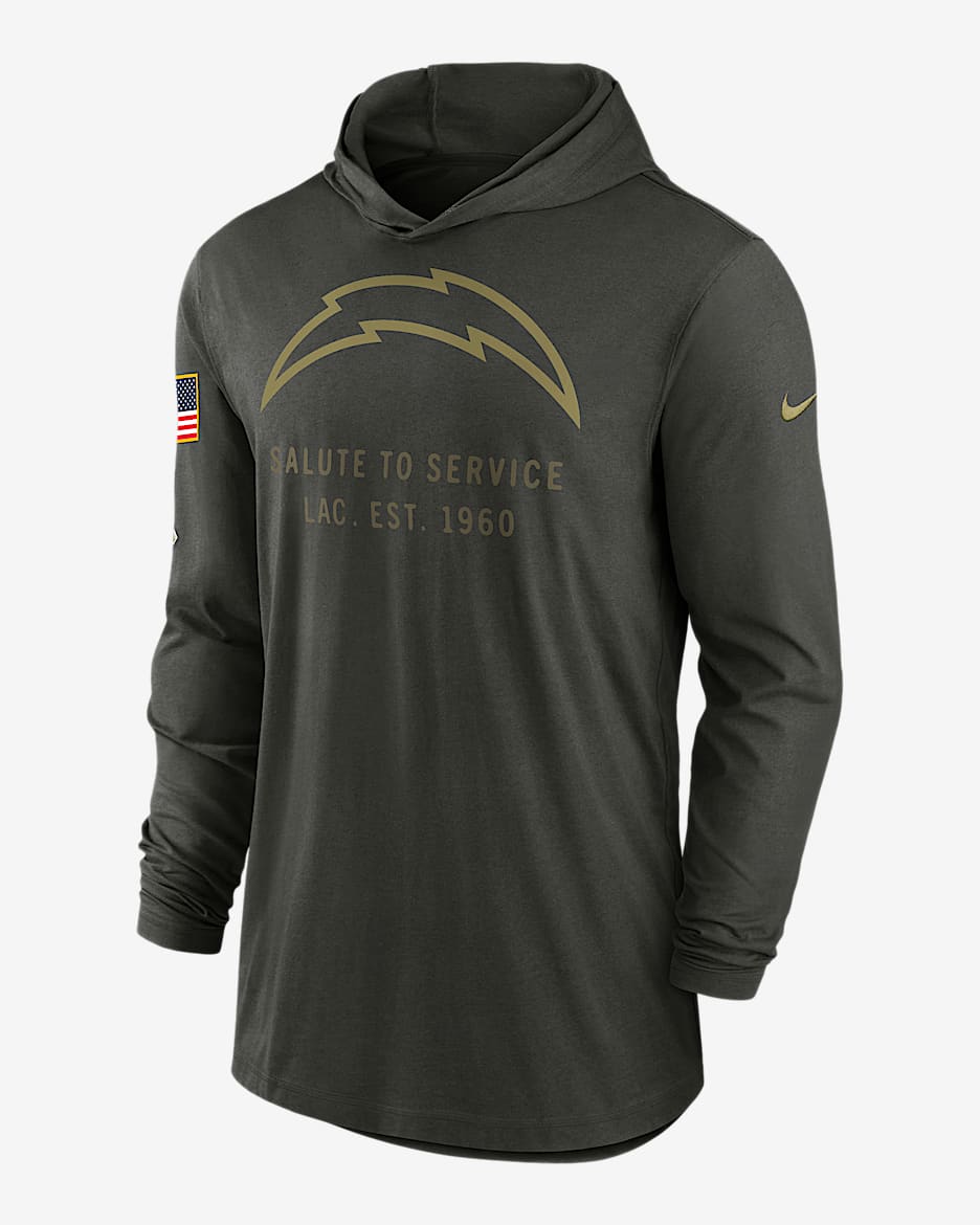 Los Angeles Chargers Salute to Service Sideline Men’s Nike Dri-FIT NFL Long-Sleeve Hooded Top - Sequoia