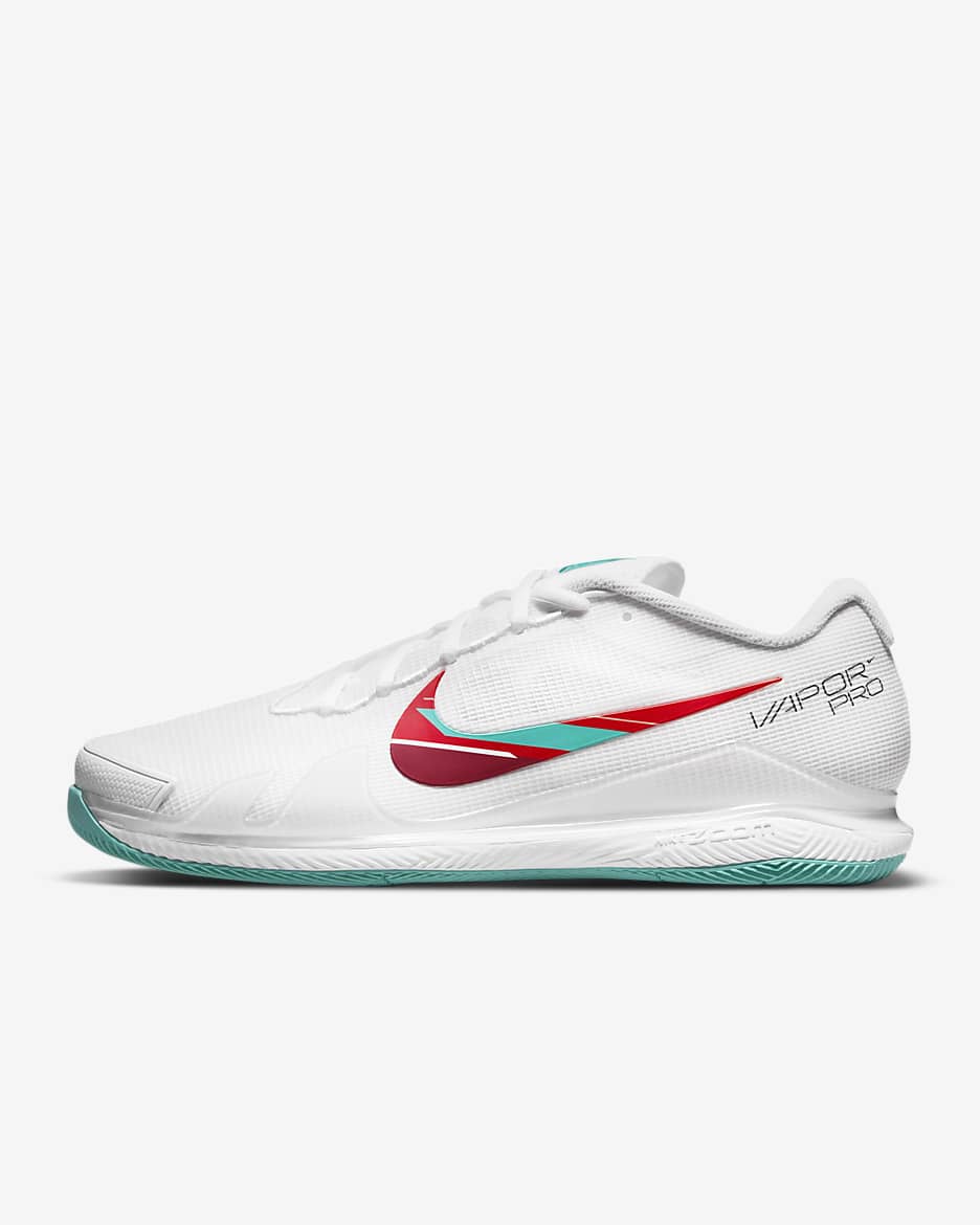 NikeCourt Air Zoom Vapor Pro Men's Hard Court Tennis Shoes - White/Habanero Red/Pomegranate/Washed Teal