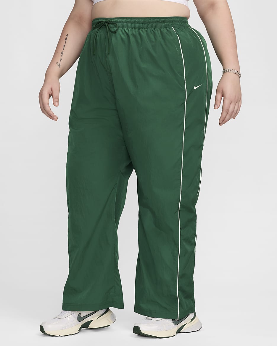 Nike Windrunner Women's High-Waisted Woven Open-Hem Trousers (Plus Size) - Gorge Green/Sail