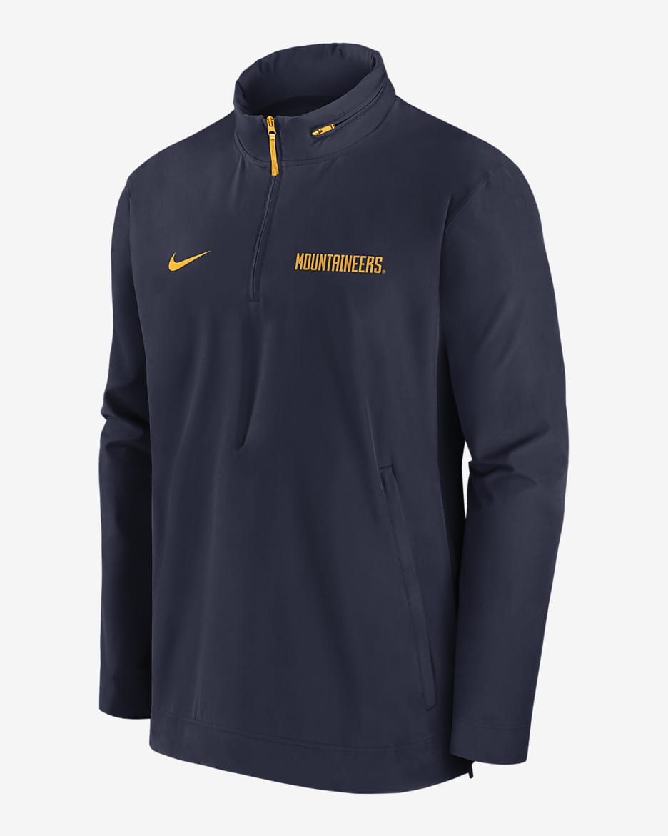 West Virginia Mountaineers Sideline Coach Men's Nike College 1/2-Zip Hooded Jacket - Navy